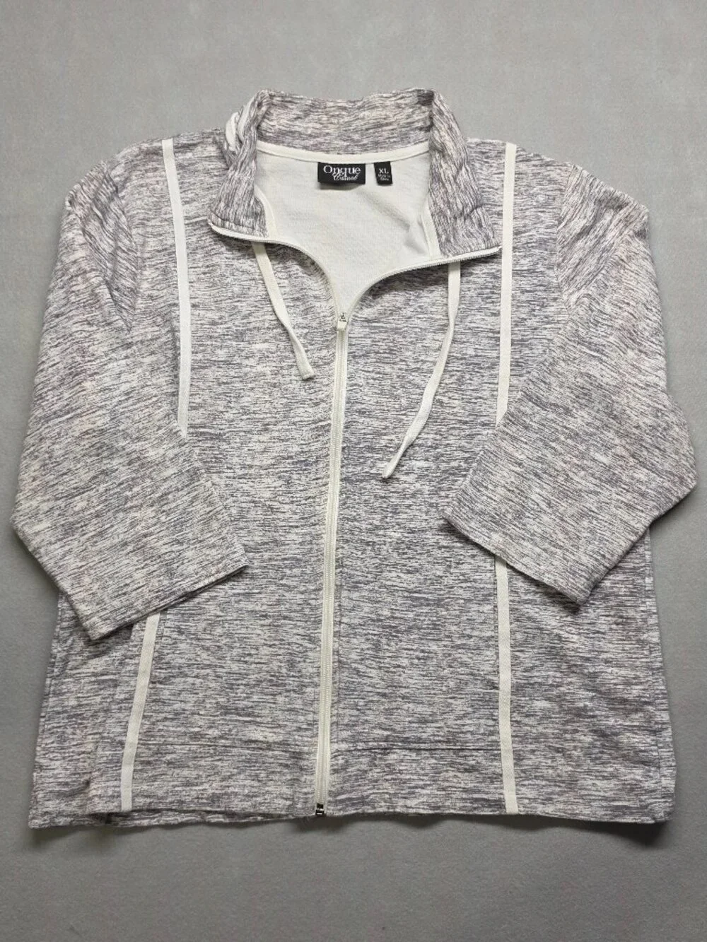 Onque Casual Heather Gray Full Zip 3/4 Sleeve Jacket XL